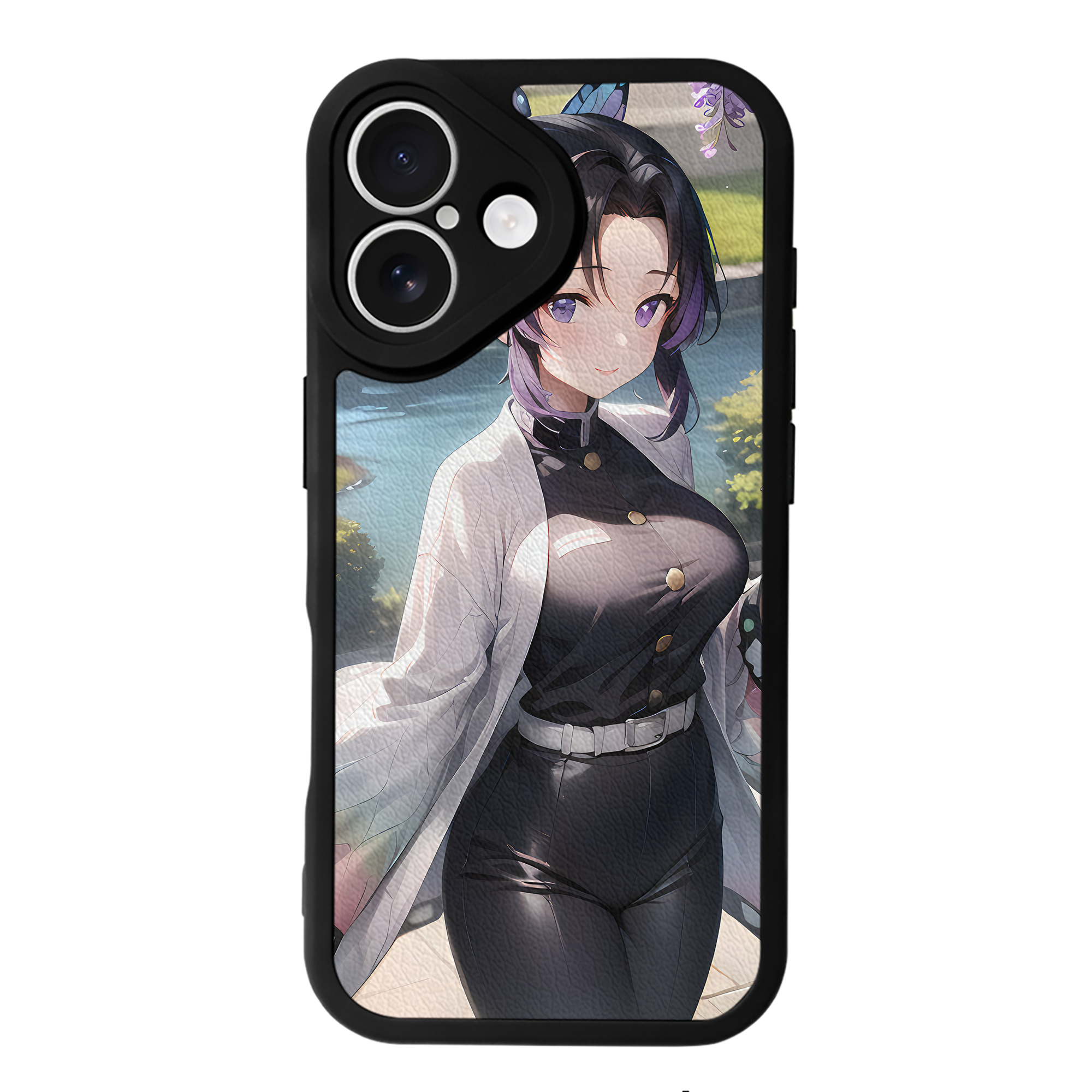 （画像用） 鬼滅の刃（きめつのやいば）蟲柱-胡蝶 しのぶ／こちょう しのぶ Kochou Shinobu 【iPhone 16シリーズ対応】シリコンスマホケース（レザー調） 材質：シリコン